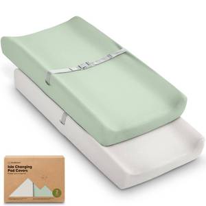 lot 9356 image: 2-Pack Baby Changing Pad Cover for Girl, Boy - 34x18 Soft Viscose Derived from Bamboo Baby Diaper Changing Table Pad Cover Sheets, Neutral, Snug Fit Nursery Diaper Change Sheets (Sage)