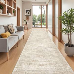 lot 9357 image: Restydon Washable Runner Rug 2.5x16, Non-Slip Long Hallway Runner for Entryway, Soft Vintage Kitchen Mats for Floor, Abstract Dining Room, Bedroom, Living Room Rugs(2.5x16, BeigeIvory)