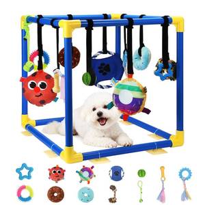 lot 9360 image: VYNALTIX Puppy Play Gym with 12 Toys, Removable Dog Enrichment Playground, Interactive Indoor Training Activity Center for Small Dogs & Puppies, Teething & with Squeaky Toys, Fixable, 12 Toys