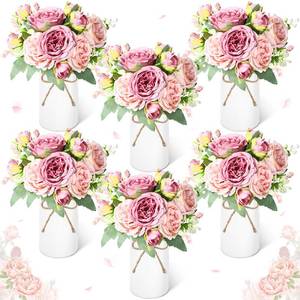 lot 9361 image: Domensi 6 Sets Wedding Floral Centerpiece for Table Decor, Artificial Peonies Silk Flowers Bouquet with Flower Foam and Metal Vase Faux Floral Arrangement for Bridal Shower Tea Party (Rose and Pink)