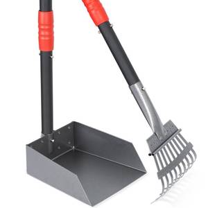 lot 9363 image: Heeyoo Dog Pooper Scooper, Dog Poop Tray and Rake Set, Pet Waste Removal Scoop with Long Adjustable Sectional Stainless Handles