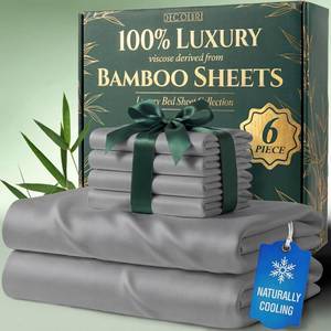 lot 9372 image: DECOLURE 100% Viscose Derived from Bamboo Sheets King Size - Luxury 6 Pc Naturally Cooling Sheets, Ultra Soft Bed Set - Deep 17 Pockets, Durable Double Stitching, Oeko Tex Standard (Light Grey)