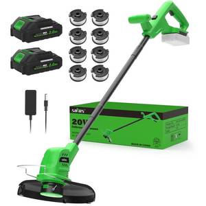 lot 9376 image: Cordless Weed Wacker 20V, 2�2.0Ah Battery Powered String Trimmer with Charger, 10-Inch Electric Grass Trimmer Edger for Yard and Garden, Green