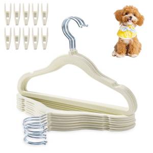 lot 10454 image: FCKLVMC 12 Pcs Dog Clothes Hangers with 10 Non-Slip Clips, 360° Swivel Non-Slip Plastic Flocked Fabric Dog Hangers for Clothes