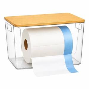 lot 11851 image: Trash Bag Holder with Bamboo Lid - Stackable Under Sink Organizer & Garbage Bag Dispenser for Kitchen Organization - Large Plastic Holder for Laundry Room, Pantry, Bathroom, Cabinets, 1 Pack