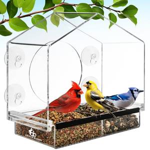 lot 11856 image: Window Bird Feeder with Strong Suction Cups - Gifts for Grandma Bird Watching Gifts for Grandpa Backyard Birding (Large House)