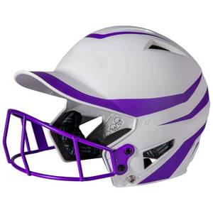 lot 11858 image: Champro HX Rise Legend 2-Tone Matte-Finish Fastpitch Softball Batting Helmet with Facemask, Medium, Purple