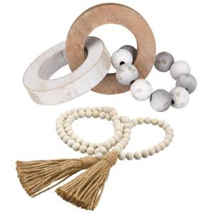 lot 11860 image: 2 Pieces Decorative Wood Knot Link Chain Decor and Bead Garland Set Farmhouse Aesthetic Natural Wooden Knot Chain Link Wood Bead for Boho Country Home Table Decor(Retro Colors)