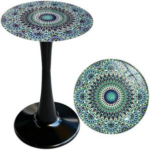 lot 11862 image: Simmer Stone 13.4 Outdoor Side Table, Round Patio Bistro Table Printed Tempered Glass Top, Waterproof Rust-Proof Base, Small Plant Stand for Balcony, Garden, Deck, 21.6 H (Blue Morocco)
