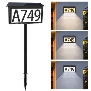 lot 11866 image: Nazuwke Solar Address Sign, House Numbers for Outside Light Up, 3 Colors Waterproof LED Illuminated House Numbers With Stake, Wall MountedIn Ground Solar Powered Address Plaque for Yard Garden Home