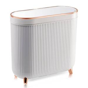 lot 11868 image: Supteron Bathroom Trash Can with Lid 3.2 Gallon Narrow Trash Can Small Plastic Trash Bin 12 Liter Rectangular Plastic Garbage Can with Press Type Lid for Bedroom Bathroom Milk White