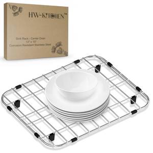 lot 11880 image: HW Kitchen 12 x 10 Stainless Steel Sink Rack - Farm Sink Protector, Mat, Drying Rack