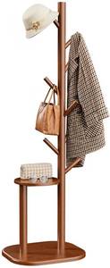 lot 11933 image: Pipishell Coat Rack, Freestanding Hall Tree with 8 Hooks & Storage Shelf, Solid Wood Base, 66.3�� Tall Coat Rack Stand for Coats, Hats, Bag in Entryway, Bedroom, Living Room, Brown, PIFCR11BN