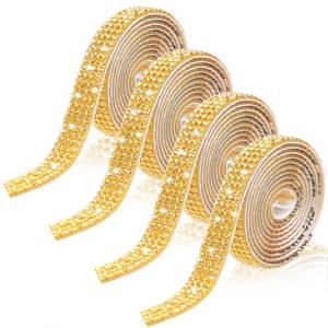 lot 12188 image: JIYIN Gold Self Adhesive Rhinestone Ribbons, 4 Rolls 4 Yards Gold Glitter Crystal Rhinestone Strips Stickers Bling Rhinestone Strips Tape Rhinestone Decorations for DIY Crafts Clothes Car Shoes (Two Are Used)