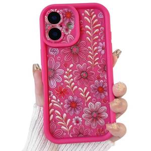 lot 12196 image: Lovmooful Compatible for iPhone 16 Plus Case Aesthetic Cute Color Flower Floral Leaf Design for Girls Women Soft TPU Shockproof More Protective Girly for iPhone 16 Plus Case-Rose Red