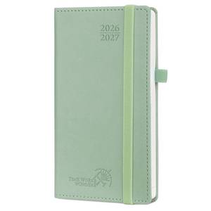 lot 12212 image: POPRUN Pocket Planner 2026-2027, Slim Size-3.5 x 6.5, 17 Month (Aug 2026 - Dec 2027) Academic Pocket Calendar for Purse, Small Weekly Appointment Book with Vegan Leather Hardcover - Celadon Green