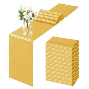 lot 12213 image: Horbaunal 12 Pack Yellow Gold Satin Table Runner 12 x 108 Inch, Smooth Table Runners for Wedding Banquets Birthday Party