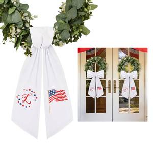 lot 12240 image: 2 Pcs Patriotic Wreath Sash for Front Door Monogram Stars and Stripes Ribbon Sash Embroidery Wreath Sash for 4th of July Yard Outdoor Indoor Doorway Decor (L)