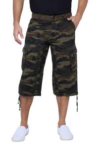 lot 12275 image: X RAY Mens Belted Tactical Cargo Long Shorts 18 Inseam Below Knee Length Multi Pocket 34 Capri Pants Olive Camo Size 34