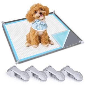 lot 12276 image: Dog Pee Pad Holder, Dog Potty Tray Silicone Puppy Pad Holder Tray Fits for 24 x 24 Training Pads, Puppy Potty Tray With 4 Clamps No Spill Raised Lip High Edge for Indoor Floor Protection (Dark Grey)