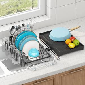 lot 13022 image: ANTOPY Dish Drying Rack in Sink, Expandable Rustproof Dish Rack for Kitchen Counter, Over The Sink Dish Drainer with Utensil Holder, Cup Rack, Drainboard, Space Saving Dish Dryer Rack for Inside Sink
