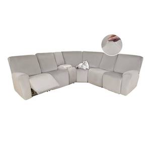 lot 13030 image: HDCAXKJ Reclining Sectional Couch Covers Velvet L Shaped Sectional Sofa Cover Washable Stretch Soft Corner Recliner Slipcover with Non-Slip Elastic Bottom (5 Seat and 1 Middle Console, Rust Red)