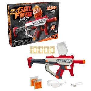 lot 13032 image: Nerf Pro Gelfire Mythic Full Auto Blaster & 10,000 Gelfire Rounds, 800 Round Hopper, Rechargeable Battery, Eyewear, Ages 14 & Up