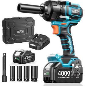 lot 13033 image: Seesii Impact Wrench 886 Ft-lbs(1200N.m), 12 High Torque Impact Gun with 21V 4000mAh Battery, Electric Impact Driver, 2900IPM, 5 Socket, Cordless Impact Wrench for Home CarMowerPickupTruck RV