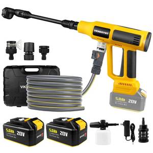 lot 13036 image: Cordless Pressure Washer with Faucet & Garden Hose Connector, 2 X 5.0AH Batteries, 2000PSI MAX Portable Pressure Washer with Brushless Motor, 4 Speed Adjustment LCD Touch Screen, 6-in-1 Nozzle
