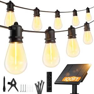 lot 13037 image: Minetom 100FT Solar-String-Lights-Outdoor-Waterproof, 312LED S14 Shatterproof Bulb, Patio Lights with Remote Type-C Port Timable, 3 Light Modes Dimmable Solar String Lights for Outside, Yard, Camping