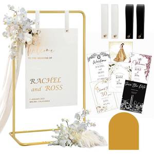 lot 13038 image: Wedding Sign Holder, Adjustable Welcome to Our Wedding Sign Stand WDesign Bundle & Leather Sign Hanging Straps, Heavy Duty Easel Stand for Sign, Wedding Seating Chart Stand, Easel for Display (Gold)