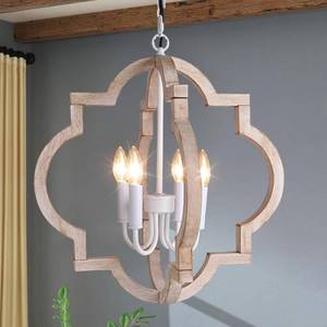 lot 13040 image: Sedelan White Wood Chandelier 4-Light French Country Chandelier, Farmhouse Chandeliers for Dining Room, Rustic Orb Candle Ceiling Chandelier 19.68, Kitchen Island Lighting for Entryway Bedroom