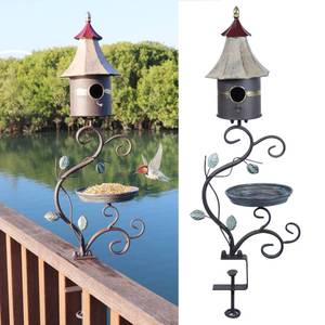 lot 13048 image: HLQMFHT Deck Bird Bath, 2 in 1 Metal Bird Bath and Bird Houses, Decorative Deck Mounted Bird Baths, Detachable and Adjustable Sturdy Deck Bird Bath for Outdoor Porch Yard Garden Decoration