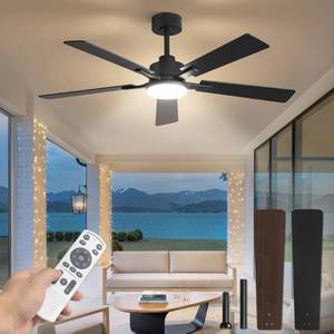 lot 13053 image: 52 Inch Ceiling Fan with Light and Remote, 6 Speeds Reversible DC Motor Ceiling Fans for Bedroom Living Room Patio, 3CCT Dimmable LED, 5 Wood Blades, Downrod Mount, Sloped Ceiling Compatible
