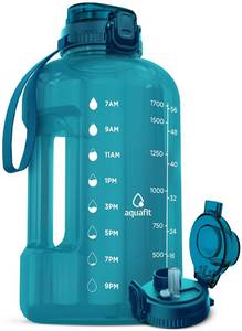lot 14292 image: AQUAFIT Half Gallon Water Bottle with Time Marker - Straw & Chug Lid - BPA Free Gym Water Bottle with Straw - Big Gallon Jug (Aqua, 64 oz - 2in1 Lid)