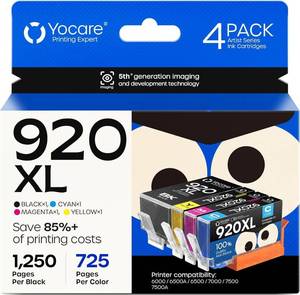 lot 14293 image: Yocare 920XL 920 XL Ink Cartridges for HP920 for HP920XL High Yield  Compatible with Officejet 6500A 6000 6500 7000 7500 7500A Printer (1 Black, 1 Cyan,1 Magenta,1 Yellow, 4-Pack)