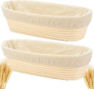 lot 14297 image: 2PACK 12 inch Oval Bread Proofing Basket Banneton Bread Dough Proofing Rising Rattan Basket & Liner for Baking Bread Making