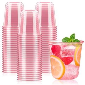 lot 14305 image: Jycnolm 50 Pcs Pink Plastic Cups, 12 Oz Disposable Stemless Wine Glasses Cocktail Pink Party Cups for Meeting, Wedding, Birthday, Valentines Party