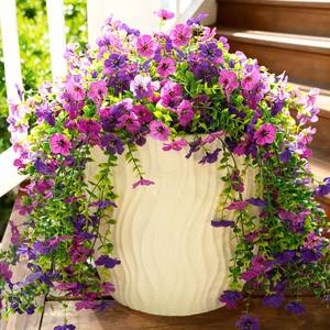 lot 14306 image: Fanfantoey Artificial Flowers for Outdoors Fake Hanging Decoration, Realistic Plants, UV & Fading Resistant Silk Flower for Spring Porch Patio Balcony Planter Yard (3, Purple Fuchsia)