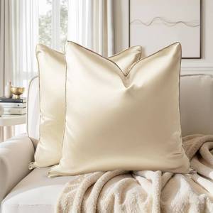 lot 14323 image: HOMEIDEAS Champagne Decorative Throw Pillow Covers 24x24 Set of 2, Glossy Faux Silk Pillow Covers for Couch Sofa Bed Decor Luxury Summer Euro Sham Covers