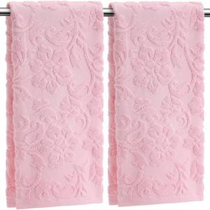 lot 14324 image: SmoothNovelty 2 Pcs Pink Jacquard Hand Towels for Bathroom Floral Hand Towels 100% Cotton Absorbent Decorative Weave Bath Washcloth Bathroom Decor Gift, 13.7 x 29.5 Inch
