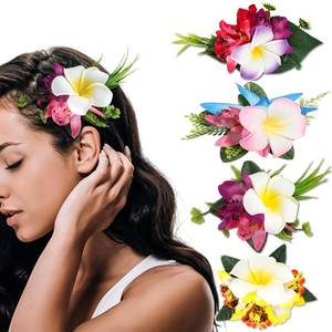 lot 14325 image: Ahoney Hawaiian Plumeria Flower Hair Accessories for Women and Girls - 4 Pieces Artificial Flower Barrettes and Pins for Beach, Luau Outfits, Party Hairstyles, and Decor