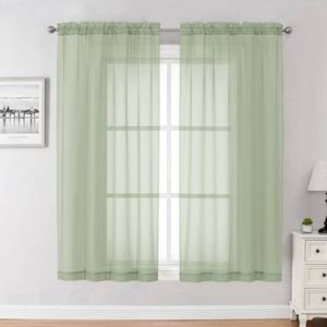 lot 14332 image: Chyhomenyc Light Green Sheer Curtains 63 Inches Long 2 Panels Set- Light Filtering Curtains for Bedroom, Soft Airy Voile Rod Pocket Living Room Window Drapes, 42Wx63L Inches, 2 PCS