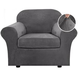 lot 14338 image: H.VERSAILTEX Rich Velvet Stretch 2 Piece Cover Chair Slipcover Sofa Cover Furniture Protector Couch Soft with Elastic Bottom Chair Couch Cover with Arms Width Up to 49 Inch(Chair,Grey)