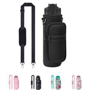 lot 14345 image: 32 oz Water Bottle Carrier Bag, 3240 oz Crossbody Water Bottle Holder with Strap, Sling Bag Sleeve Pouch Holder with Phone Pocket and Small Pocket for Walking Hiking Camping Gym (2.95W  9.05H)