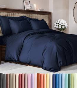 lot 18334 image: Duvet Cover Full Size Set - Extra Soft Full Duvet Cover 80 x 90 with 2 Pillow Shams - Hotel Luxury, Easy Care & Fade Free w Zipper Closures & Ties - All Season, Comfy, Cozy & Breathable (Navy Blue)