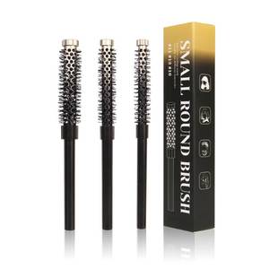 lot 18340 image: 3 Pcs Small Round Brush Set for Blow Drying, 37 12 58 Inch Barrel Hair Brush with Soft Bristles Style Volumize Hair Brush for Women Men Short Hair, Bangs, Roots, Curling, Straight - Black