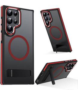 lot 18345 image: MAKAVO Magnetic for Samsung Galaxy S22 Ultra Case with Stand, Compatible with MagSafe, Slim Translucent Matte Non-Slip Military-Grade Drop Protection Phone Cover, Red