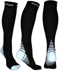 lot 18349 image: Physix Gear Compression Socks for Men & Women 20-30 mmhg, Best Graduated Athletic Fit for Running Nurses Shin Splints Flight Travel & Maternity Pregnancy -Boost Stamina Circulation & Recovery GRY LXL