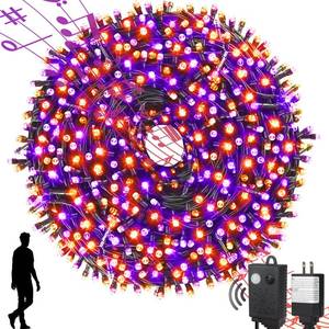 lot 18354 image: MZD8391 Motion Sensor Spooky Music Halloween Decorations Lights for IndoorOutdoor, 108FT 300LED String Lights, Orange & Purple 2 Colors in 1 Waterproof Decor for Tree Party